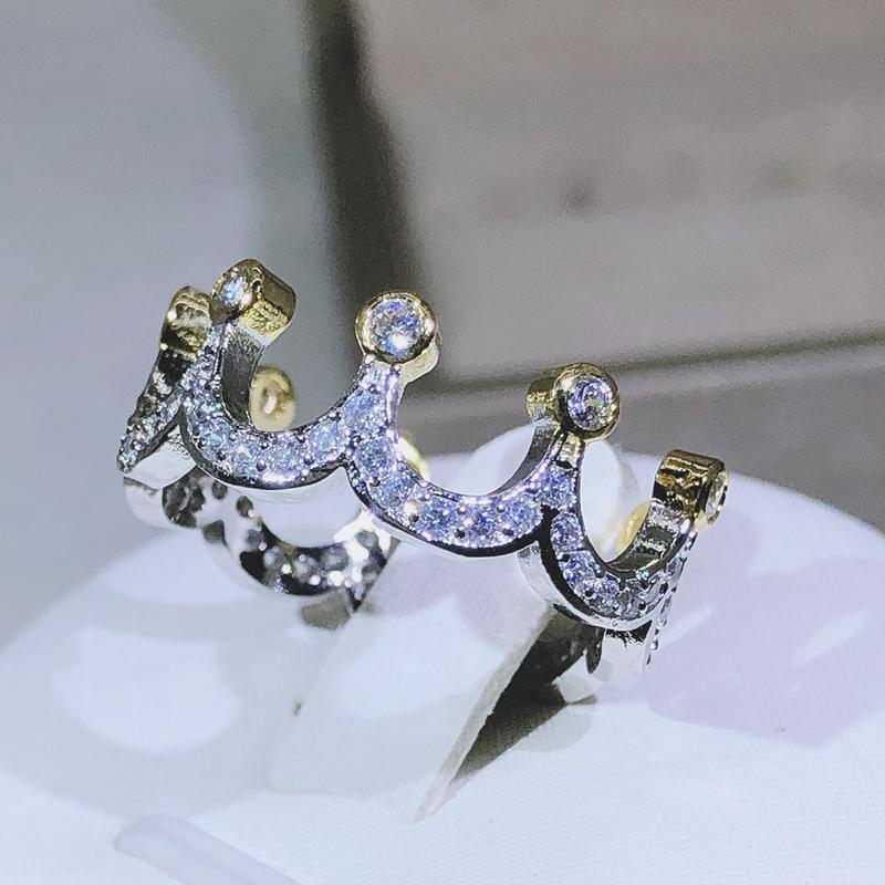 Серебро 925 пробы Высокое качество Центр Золотая Корона Циркон Кольцо Для Женщин Вечеринка Помолвка Модная Бижутерия Подарок