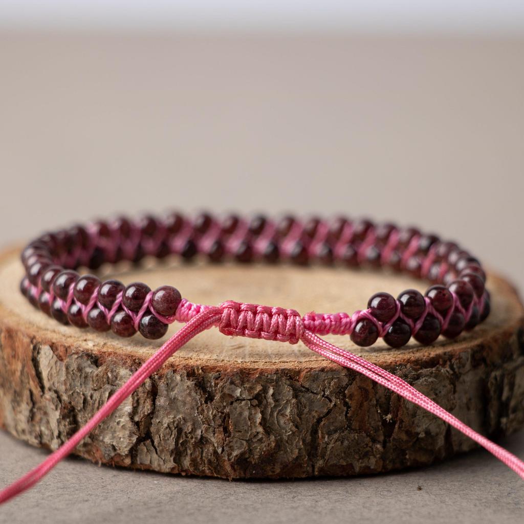 Браслет из двухрядного натурального камня с гранатом бордового цвета 4 мм