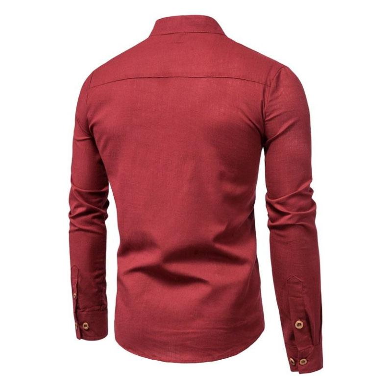 Linen Men Shirt Casual Slim Business T-shirts Half Button Pullover Long Sleeve Thin Top Solid Color Stretch Undies Men Clothing