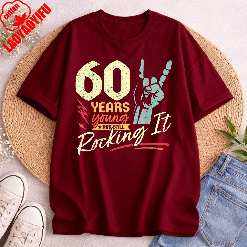 60th Birthday Funny RocknRoll Father Birthday 60 Years TShirt Sixtyth Gift Rock Style Tops Men Unisex Clothes Men Clothing