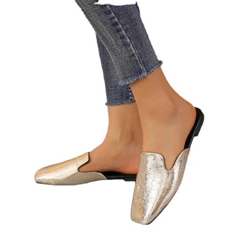 Модная обувь для женщин 2024 года, фирменные женские тапочки с закрытым носком, летние повседневные тапочки для женщин на плоской подошве с мягкой подошвой, женская обувь больших размеров