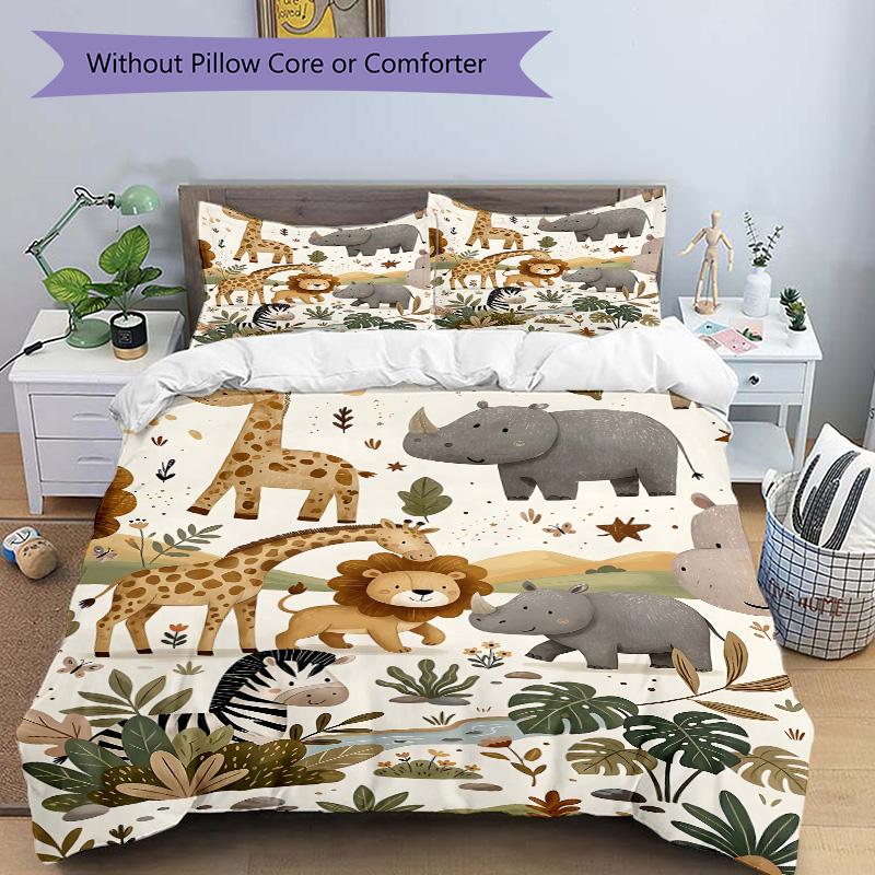 Safari Animal Adventure Print 3Pcs Bedding Setduvet Cover With 2 Bedropillowcase Home Birthday Gift