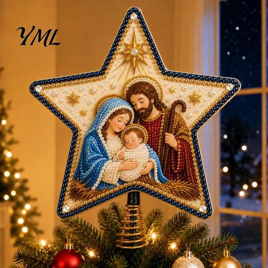 Christmas Tree Finishing Touches Christian Faux Pearl Art Topper Kit, DIY Faith Nativity Holiday Star Decor for Craft Decoration, Handmade Beaded