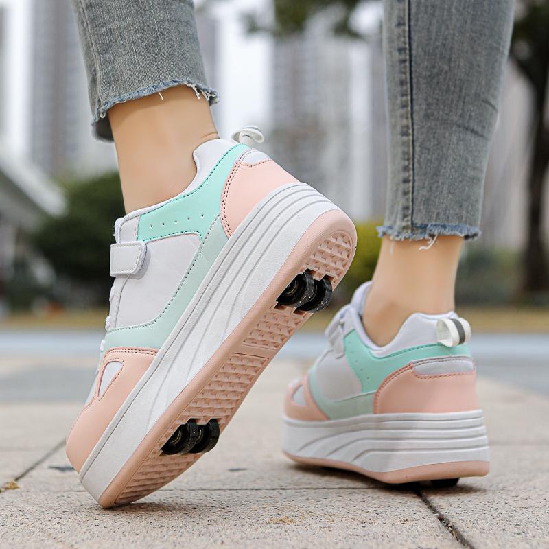 Children Kids Sneakers with Four Wheels Roller Skate Walking Shoes Ultra-Light Boys Girls Sports Shoes 222