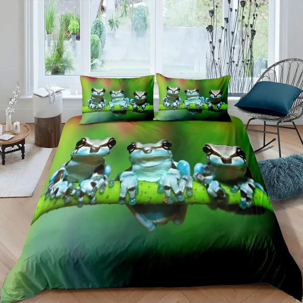 Green Tree Frog King Queen Full Duvet Cover Lovely Rain Trees Animal Bedding Set Wildlife Comforter Cover Polyester Quilt Cover