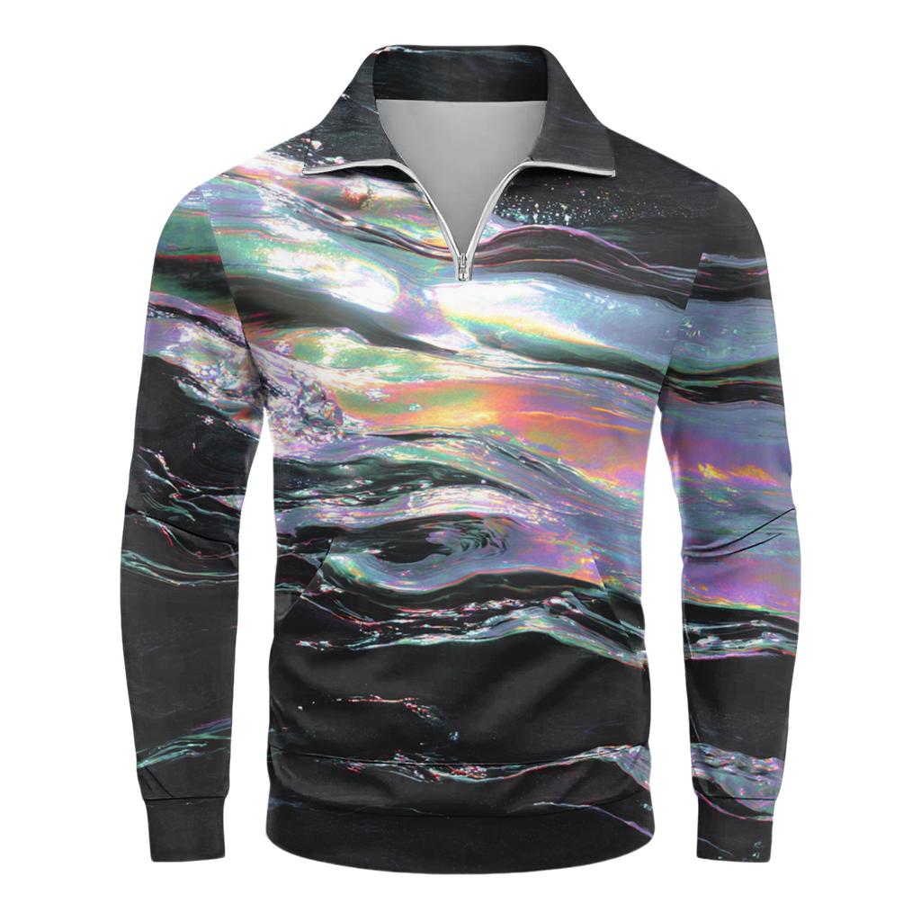 Мужской свободный повседневный свитшот на молнии 1/4, модный топ с длинным рукавом и принтом, с карманами