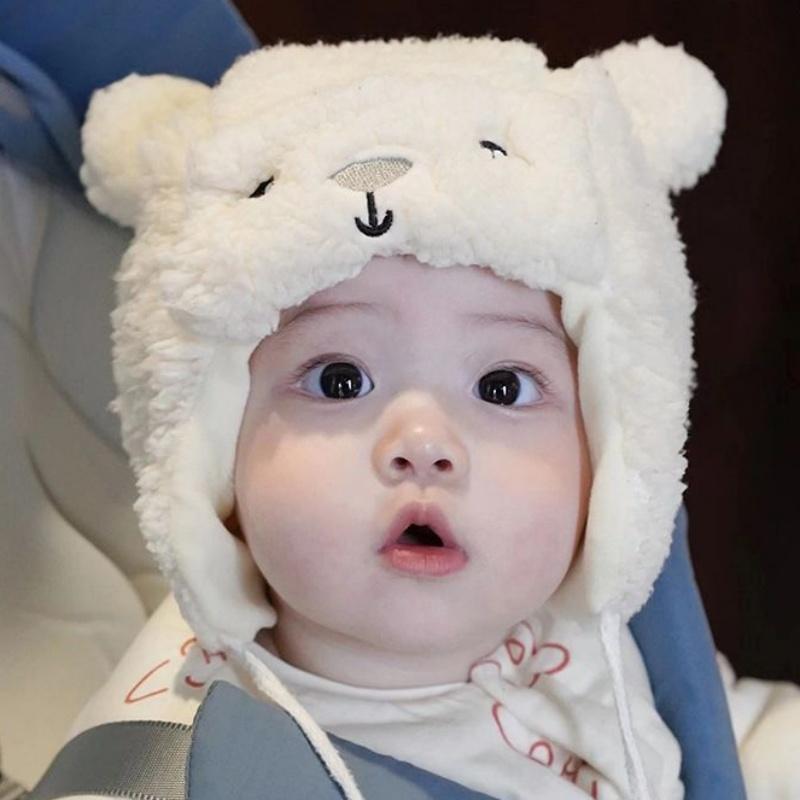 1 шт. Милая пушистая теплая шапочка для новорожденных мальчиков и девочек, корейская милая мультяшная шапочка-ушанка с медведем для малышей, теплая зимняя плюшевая шапка