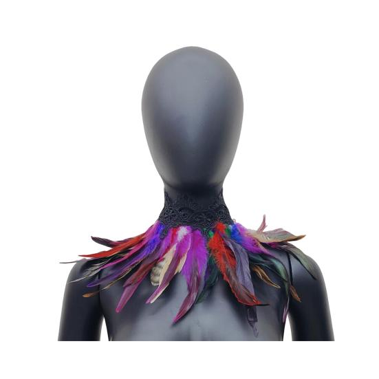 Шарф из перьев с регулируемым черным кружевом для женщин, костюм на Хэллоуин, поддельный воротник, аксессуар для костюма павлина