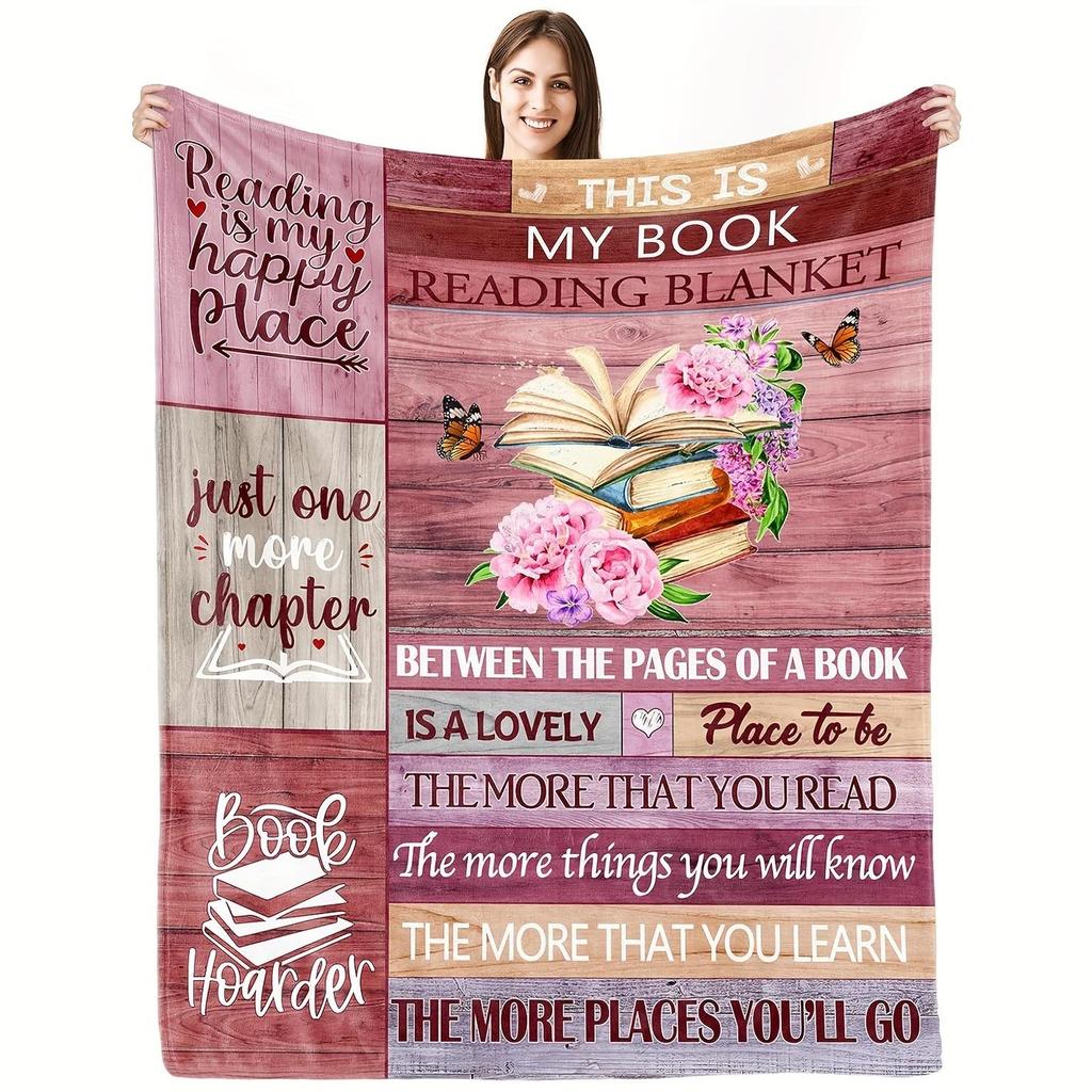 1pc Book-Themed Blanket Suitable for Readers Librarians & Bookworms - Cozy Flannel Bedspread with Book Machine Washable Gift for