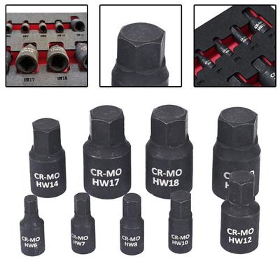 9 шт. Шестигранные торцевые головки-биты H6 H7 H8 H10 H12 H14 H17 H18 H19, шестигранный хвостовик 1/4 дюйма, 3/8 дюйма, 1/2 дюйма