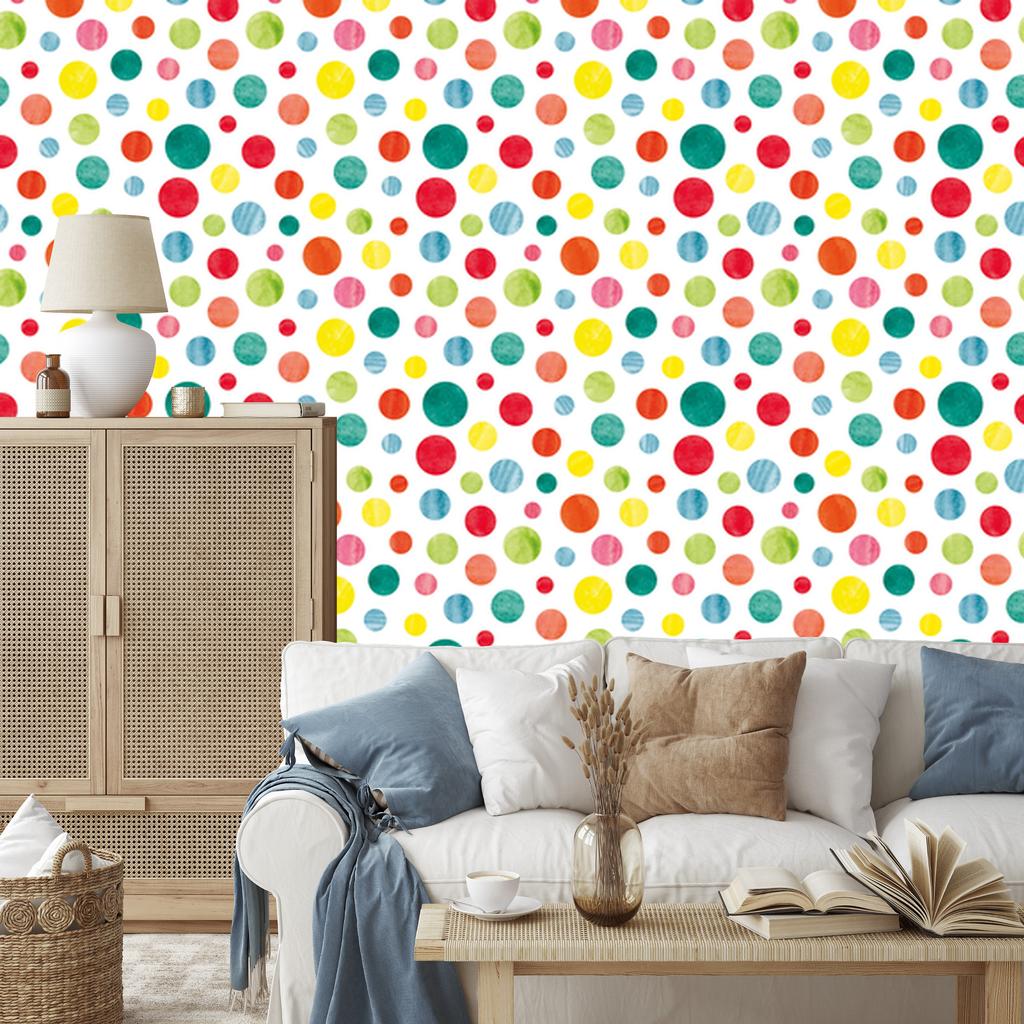Colorful Dots Wallpaper in Watercolor Style for Living Room and Bedroom 50x1000