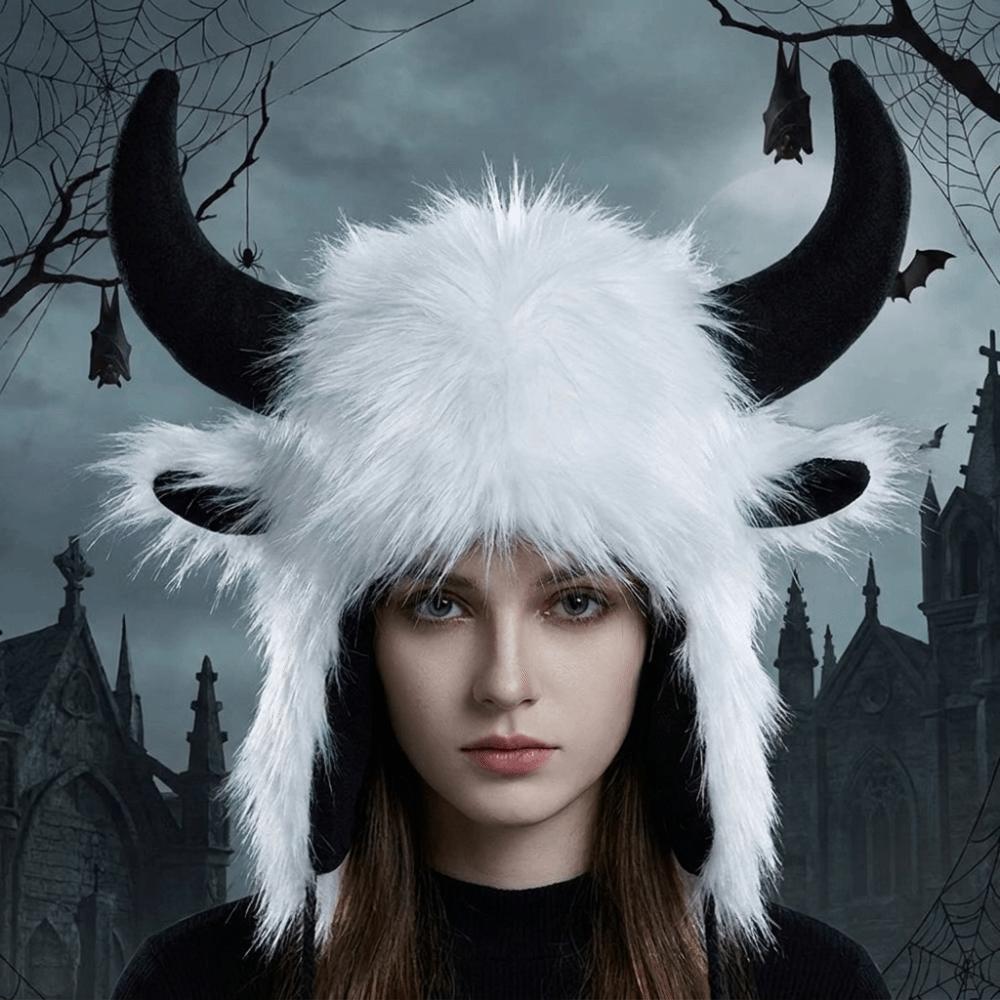Solid Color Demon Ear Protection Hat Fur Trim Winter Pullover Cap Fashion Lei Feng Cap Riding