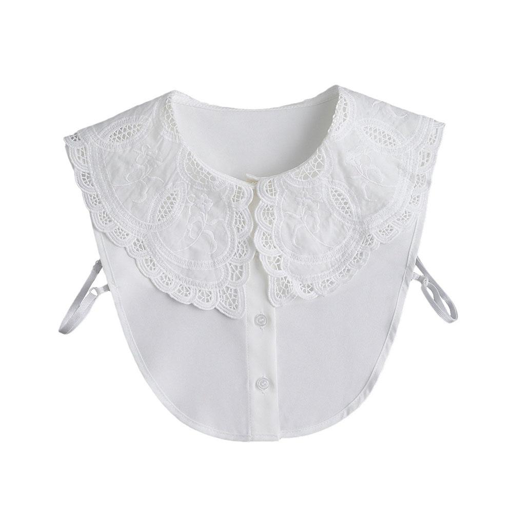 White Cotton Detachable Collar for Women Elegant Embroidery Floral False Collar Sweet Peter Pan Half Shirt Faux Col Decorative