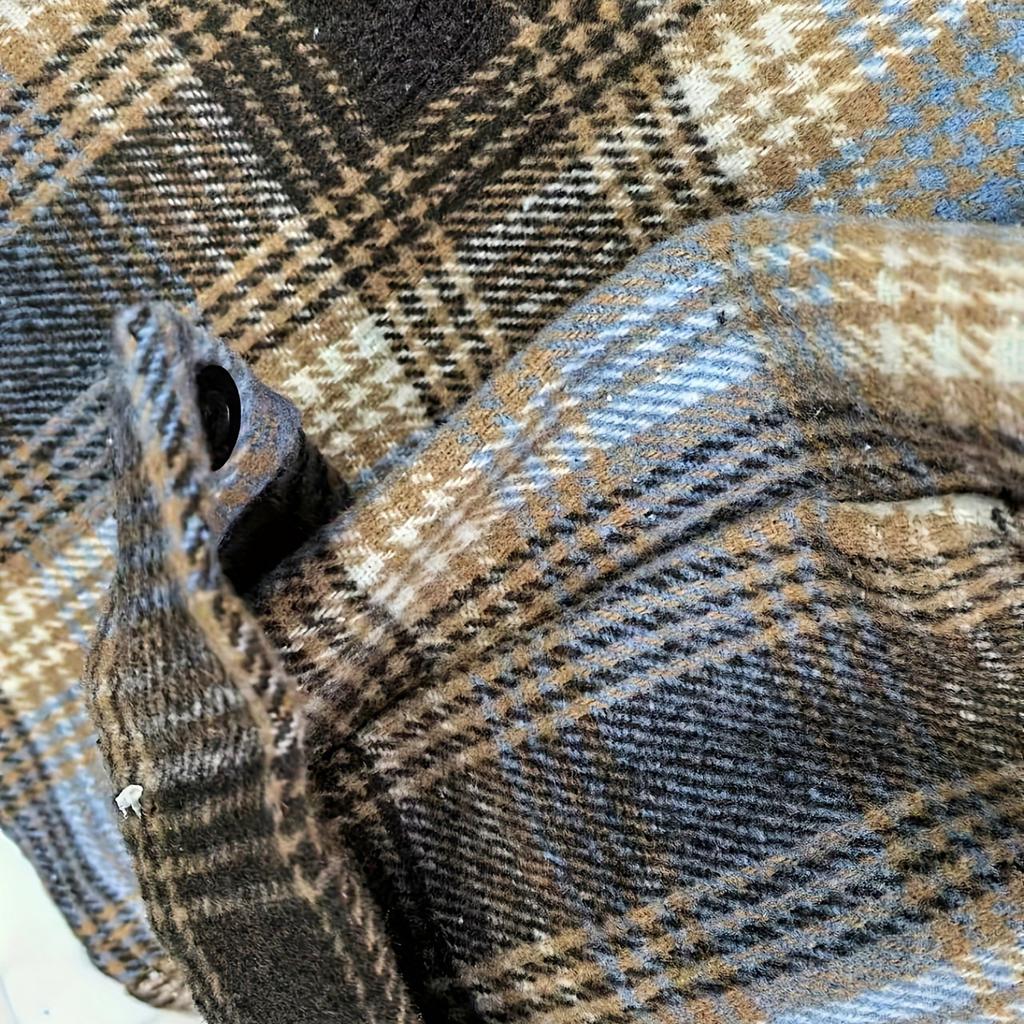 Men's Striped Plaid Casual Loose Button Lapel Long Sleeve Hooded Cardigan Shirt Jacket