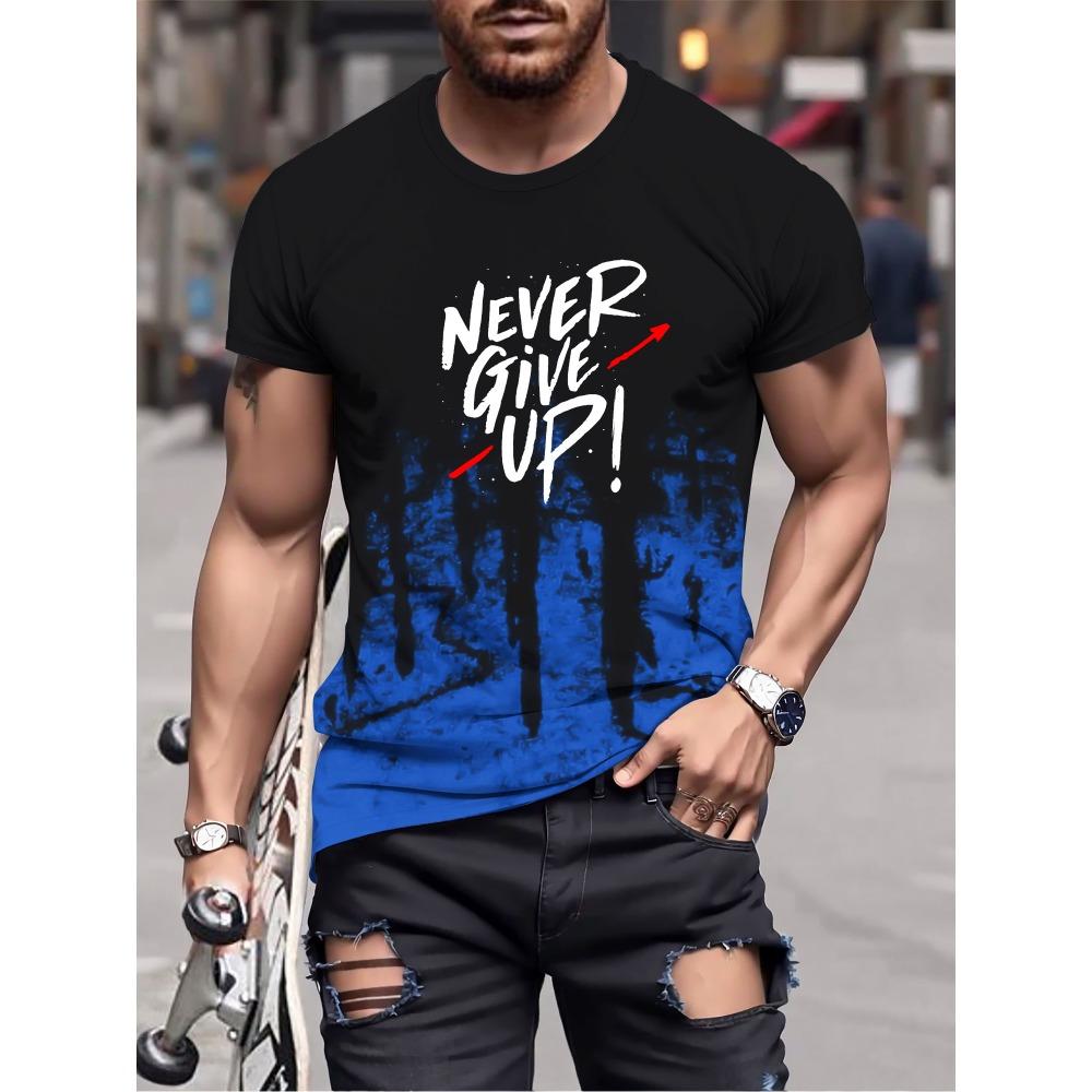 Удобный и дышащий топ Never Give с принтом для мужчин, повседневная эластичная футболка с короткими рукавами, подходит для летних занятий в спортзале