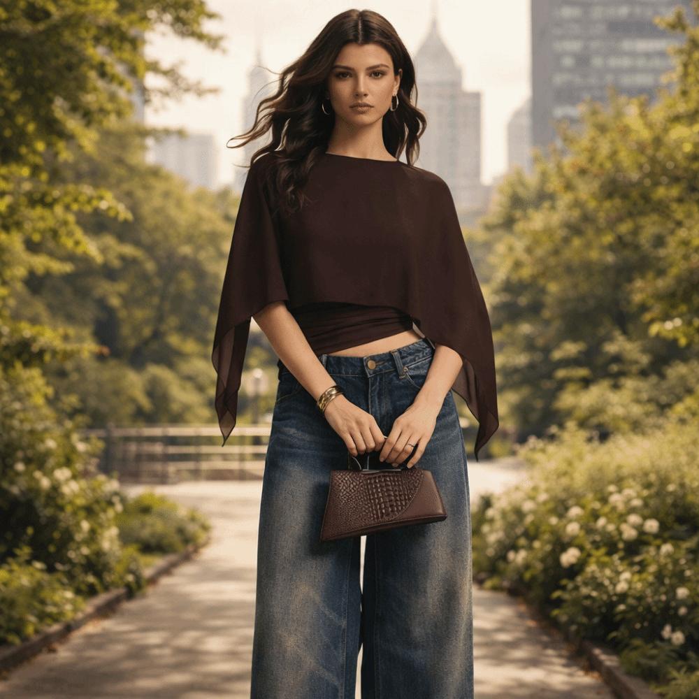 Ruched Waist Cape Sleeve Top Round Neck False Two-Piece Tops Batwing Sleeve Top Summer Wear