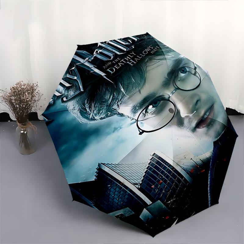 1pc Harry Potter and the Deathly Hallows Part 1 Automatic Folding Umbrella - Compact 8-Rib Design, Durable Plastic & Iron1462L