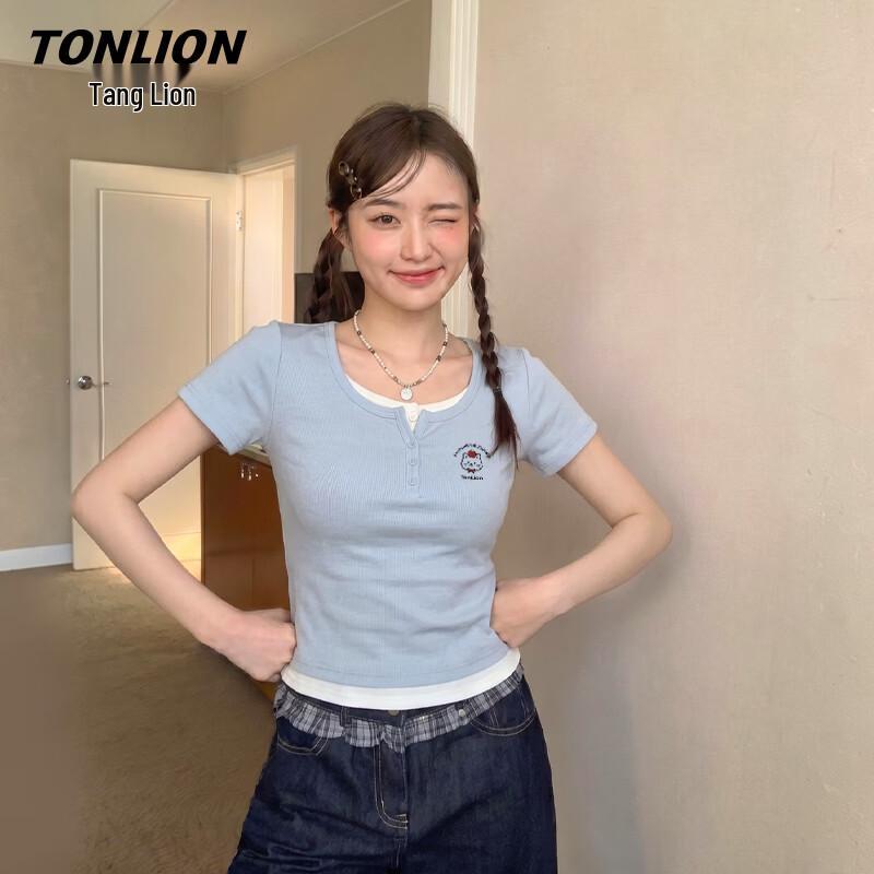 Женская футболка TonLion с коротким рукавом, имитация двойки