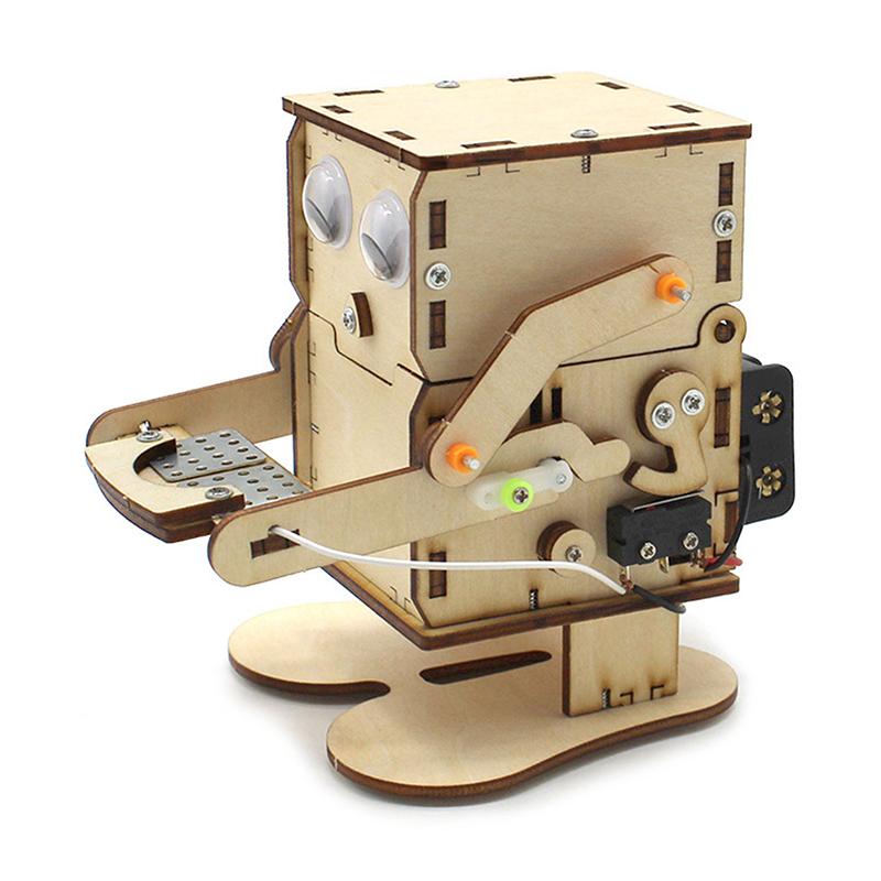 Robot Eating Coin Wood Diy Model Teaching Learning Stem Project Kit For Kid Science Experiment Education Toy Wooden Assemble Kit