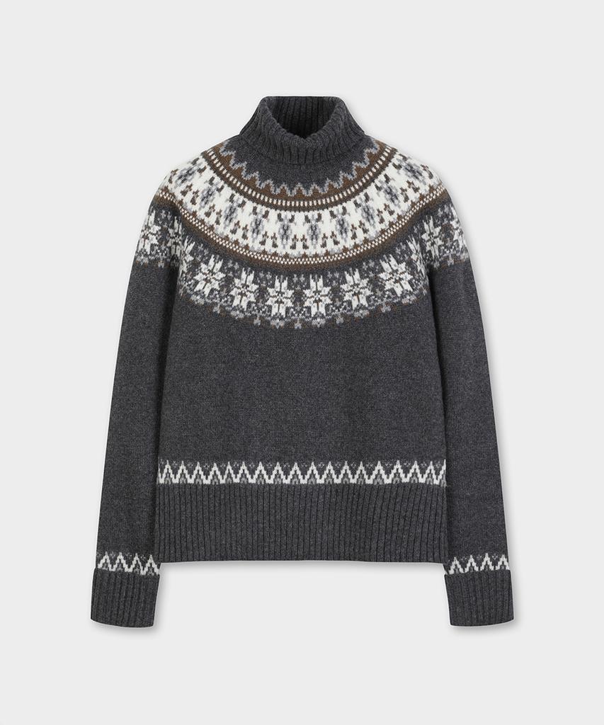 BROOKS BROTHERS Alpaca Fair Isle Turtleneck Sweater (Grey) (Bbwuwm3752Wew)