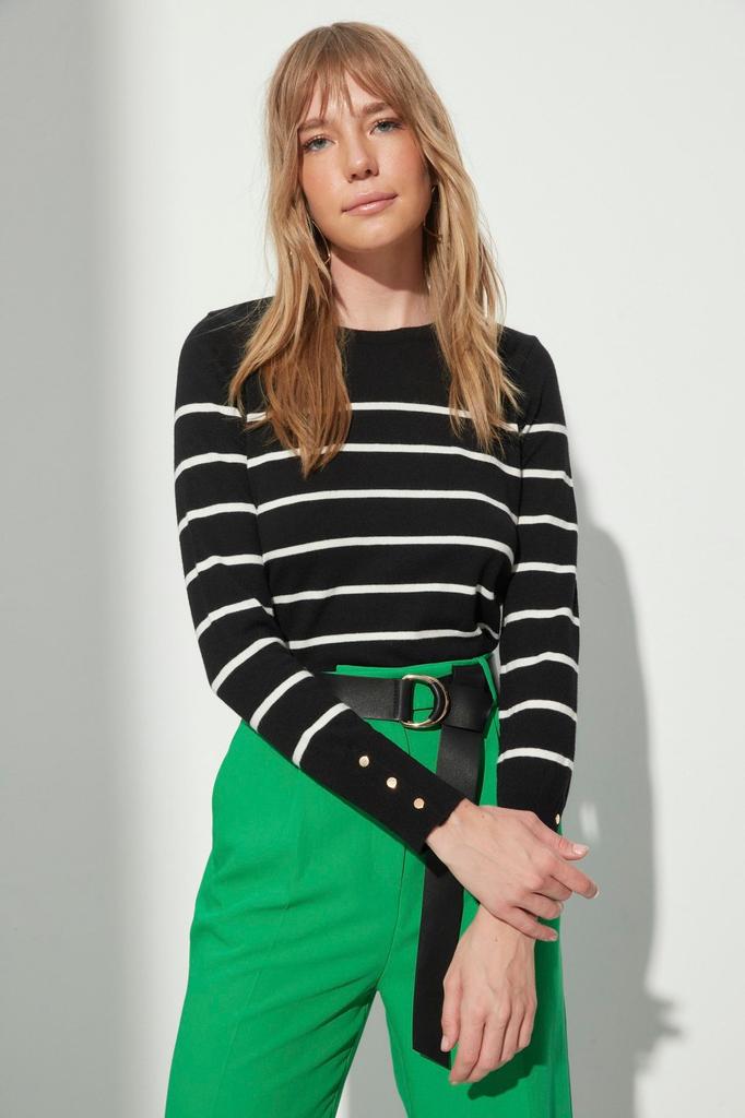 Women's Elegance Style Sweater Black Premium Yarn Special Yarn Striped Knitwear Sweater