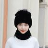 Knitted Women Warm Rex Rabbit Fur Hat Scarf Sets Winter Natural Rex Rabbit Fur Cap Scarves Russia Lady Fur Hats Muffler 2 Pieces