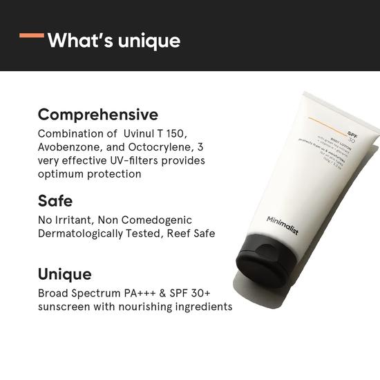 Лосьон для тела Minimalist SPF 30, защита от UVA и UVB лучей | Питательный | Солнцезащитный крем широкого спектра PA+++ для всех типов кожи | Для мужчин и женщин | 150 г