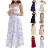 Women's Print Bustier Sundress Floral Print Tie Front Square Neck Split Thigh Dress Beach Strap Sundress