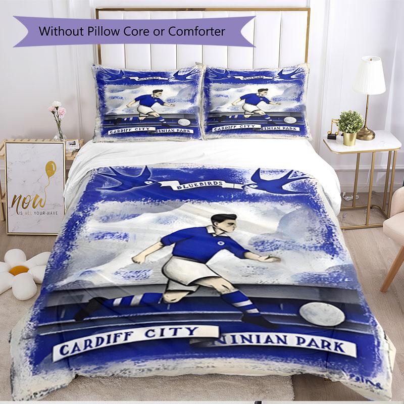 3pcs Duvet Cover Set (1*Duvet Cover + 2*Pillowcase, Without Core), Cardiff City FC Print Soft All‑Season Bedding Set, Home Bedroom Decor Gift