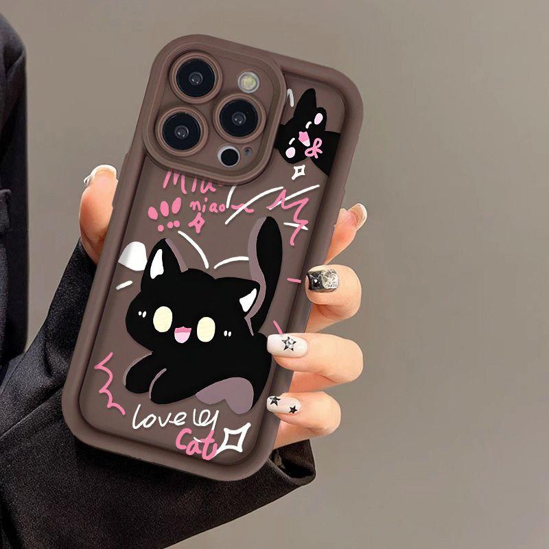 Case for iPhone 16 Cartoon Cute Funny Cat Silicone Phone Case for iPhone 15 14 13 12 11 Pro Max XS Max X XR 7 8 Plus SE Soft Women Phone Casing Cover
