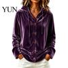 Women Velvet Coat Button Front Hoodie, Long Sleeve Hooded Jacket, Winter Hoodie Loose Fit Casual Drawstring for Autumn Apparel