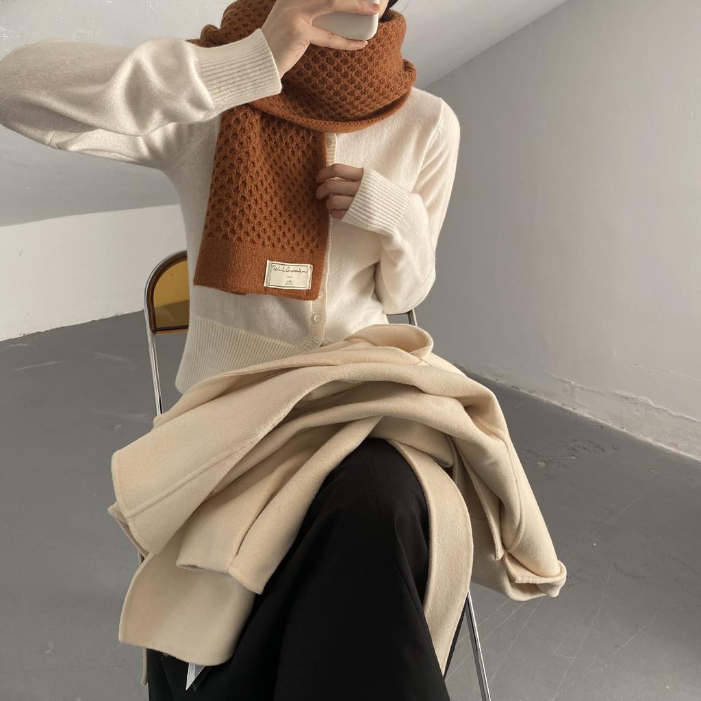 Autumn and Winter Korean Style Japanese Solid Color Knitted Pineapple Couple Students Versatile Thickened Warm Scarf