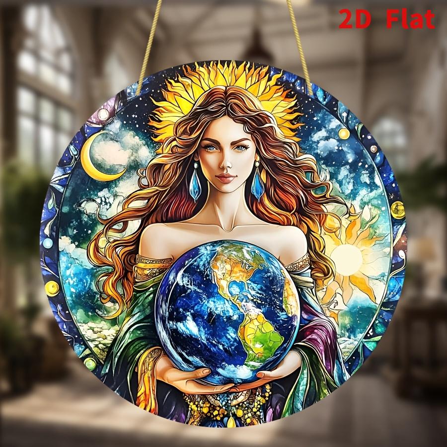 Плоская акриловая 2D статуэтка богини Геи, Не требует батареек/электричества, Уникальное украшение для помещений/улицы, Многоцелевое, Традиционный стиль,