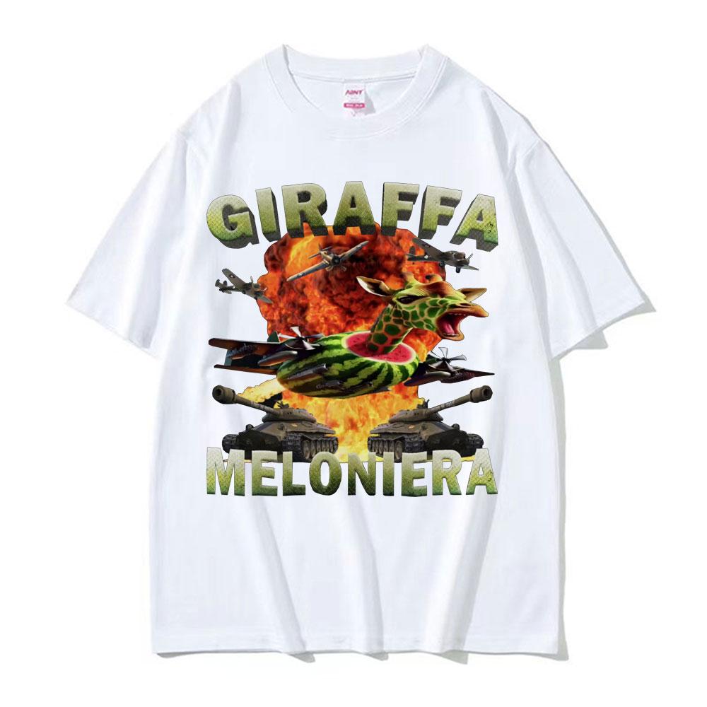 Giraffa Meloniera Funny Italian Brainrot Meme Tshirts Unisex Women Hip Hop Humor Style T Shirt Casual Comfort Short Sleeve Tshirt