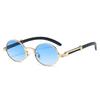Retro-style sunglasses with a wood-grain finish, oval frame, for men and women
