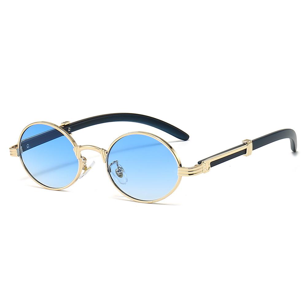 Retro-style sunglasses with a wood-grain finish, oval frame, for men and women