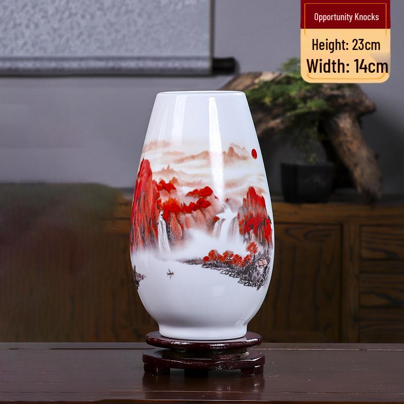 Good Fortune Jingdezhen Ceramic Vase Set: 3-Piece Décor for Living Room, Curio Shelf, or TV Cabinet
