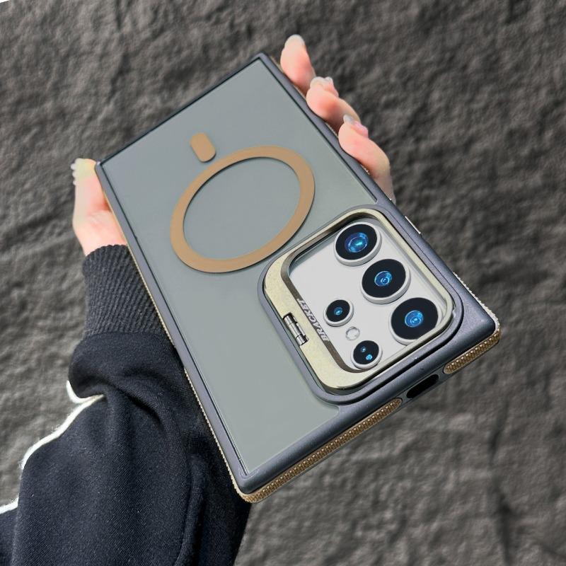 Luxury Camera Lens Stand S25 Ultra Magnetic Case for Samsung Galaxy S23 S24 FE S25 Plus S24 Ultra Magsafe Matte Shockproof Cover