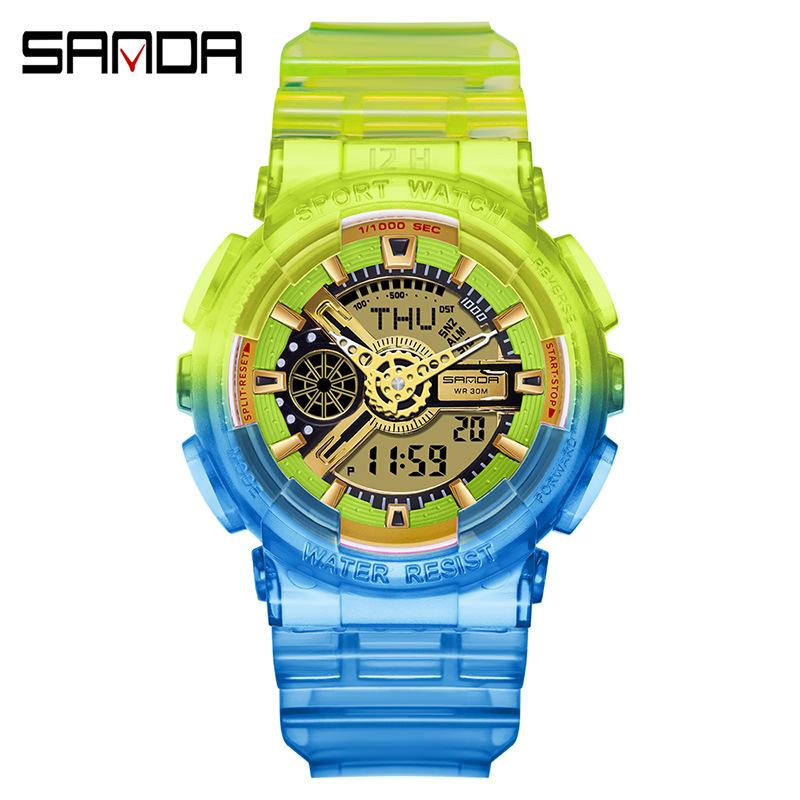 SANDA New Product Gradient Multiple Colors Frozen Couple Style Men's and Women's Fashion Trend Multi -functional Waterproof Electronic Watches