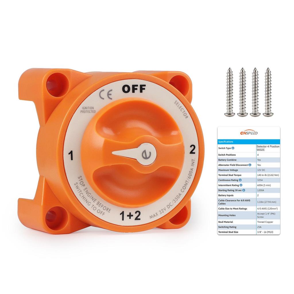 32V 350A Waterproof Marine Dual Battery Isolator Switch, 4-Position Ignition Protected Main Power Switch