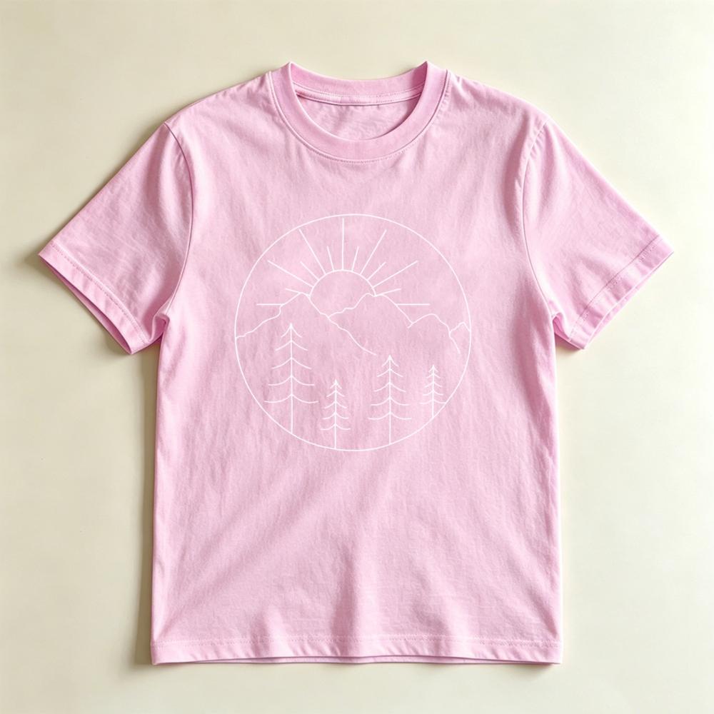 Minimal Mountain Sun Tee Simple Line Art Nature Graphic Tshirt Nature Lover Gift Tshirt Unisex Crewneck Cotton Short Sleeve