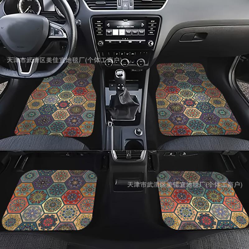 Автомобильные коврики для ног, универсальные коврики для ног в стиле бохо, комплект из 4 предметов, устойчивых к грязи, передние и задние коврики, автомобильные аксессуары