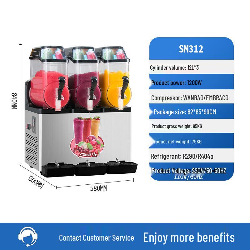Mailekang Double Cylinder Snow Melting & Slush Machine for Smoothies, Granules, and Juices.