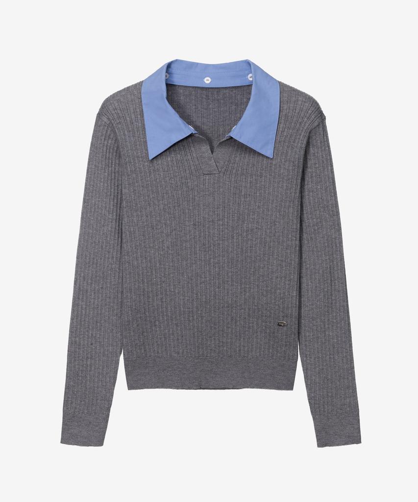 MIND BRIDGE WOMEN [W] Shirt Collar Ribbed Knit