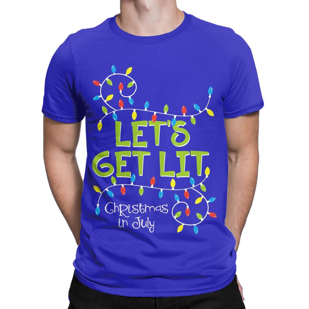 Unisexs Tshirt Funny Lets Get Lit Christmas In July Summer Lights Cotton Tees Short Sleeve T Shirts O Neck Clothes Printed
