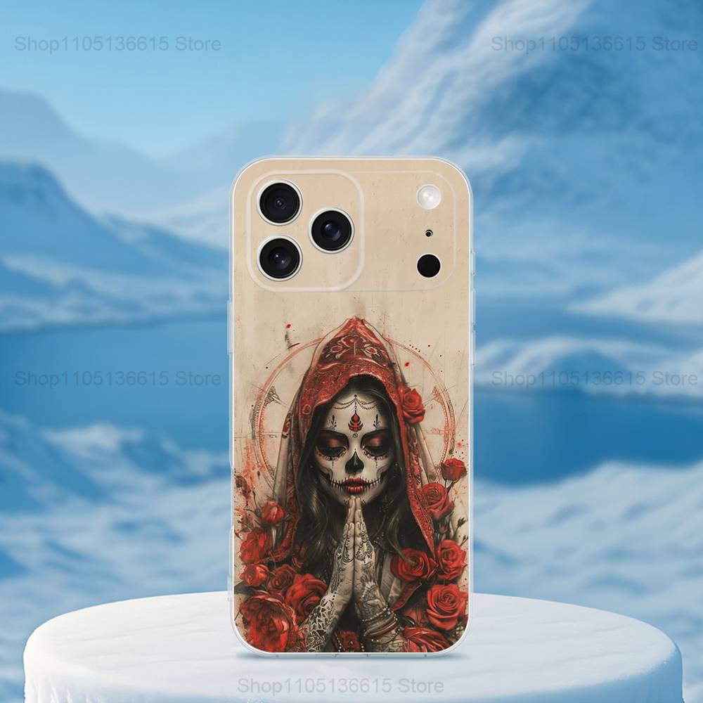 Catrina Skull Girl Mexican Case For iPhone Max,14,16,X,13,XR,SE,12,15,Pro,17,Plus,11,XS,Mini Transparent Soft Cover