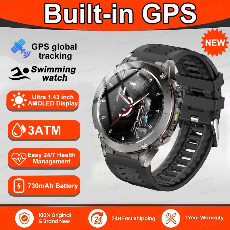 Совершенно новый оригинальный GPS-смарт-часы для улицы 1,43-дюймовый AMOLED-экран 5ATM Водонепроницаемый Компас 730 мАч Аккумулятор Спортивный умный браслет