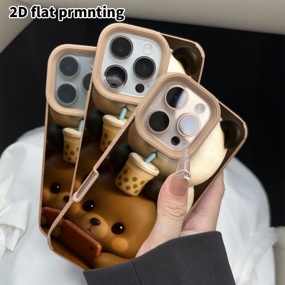 Phone Case: 2D flat lambskin suitable for iPhone 18 17 16 15 14 13Pro film protection case, lying on a brown bear's back, Christmas and Halloween gift