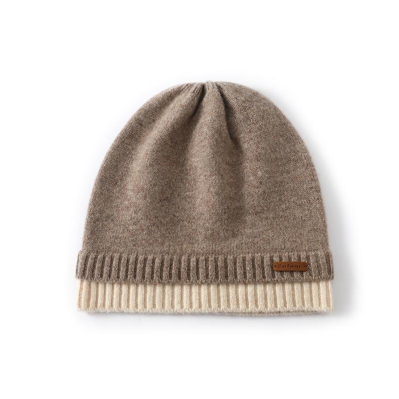 Autumn and winter new wool hat women's thickened cold-proof and warm cashmere knitted fashion ear protection hat versatile stacking hat beige