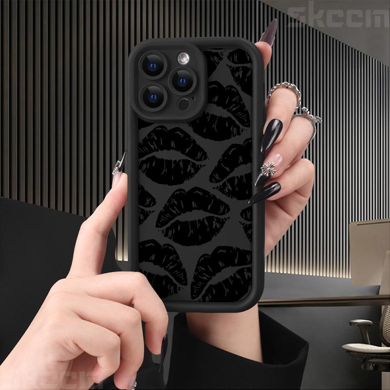 Black Lips Kiss Print Silicone Soft Case For Samsung Galaxy S25 S24 Ultra S23 S22 Plus S21 S20 FE A55 A54 A15 A35 Cover